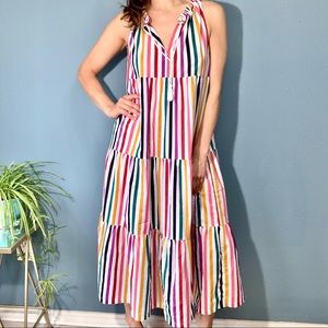 J. Crew Striped Tiered Cover Up Midi Dress